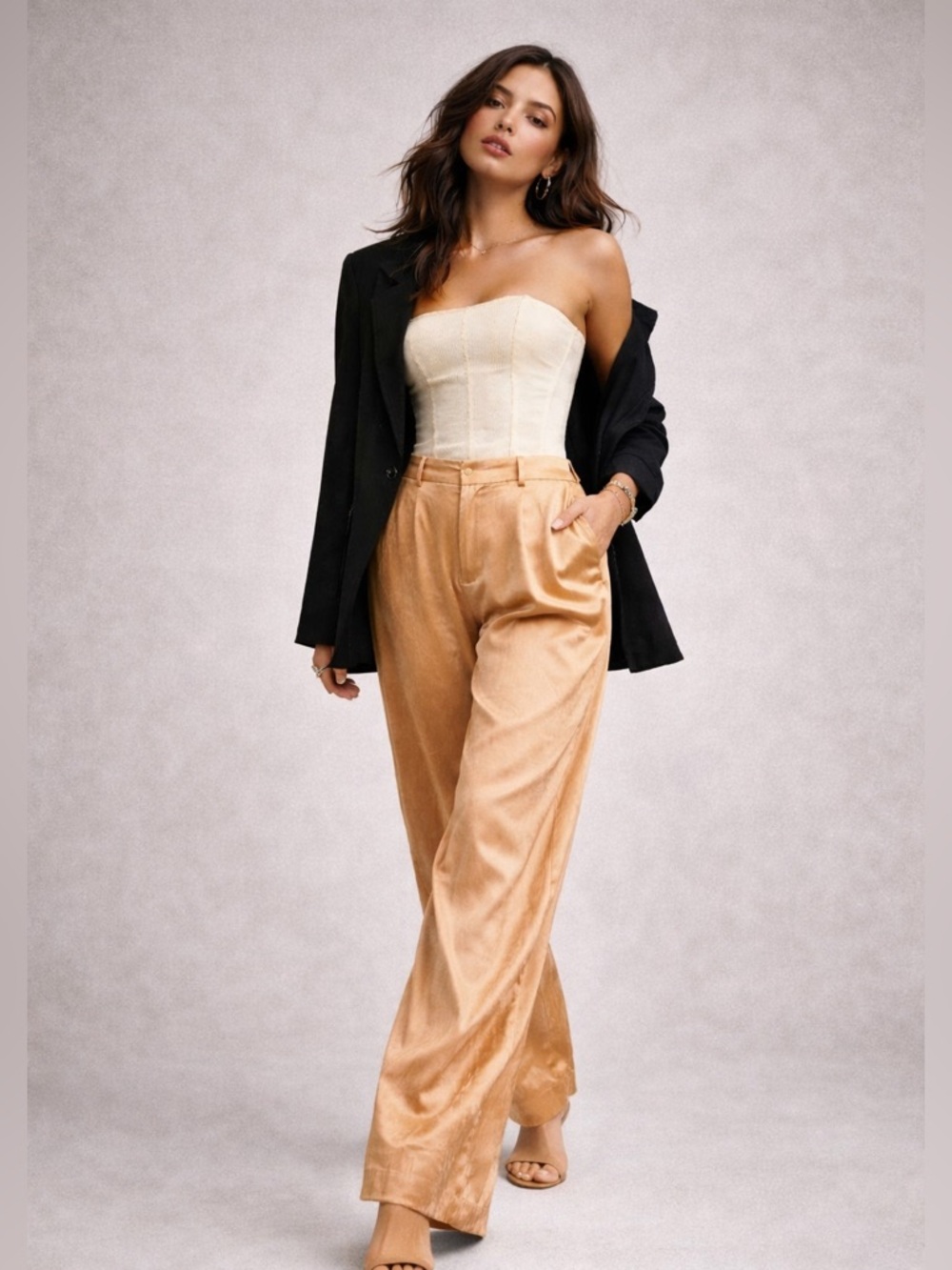 Banana Republic Women’s Italian Satin Wide-Leg Rich Golden Brown Trousers NWOT